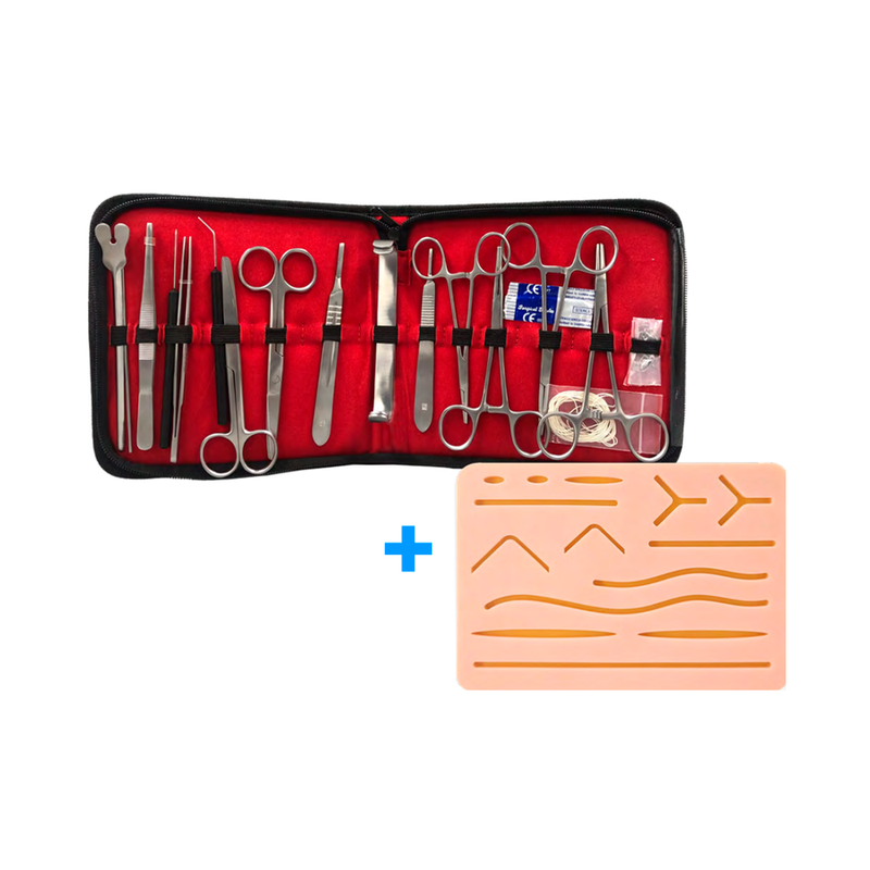 Estuche de Disección 20 Piezas + Pad de Sutura de 3 Capas Hergom Silvery | Acero inoxidable