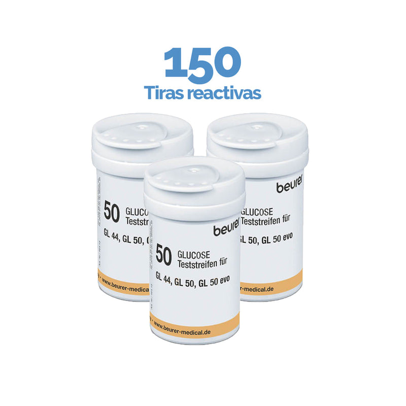 150 Tiras Reactivas TR44 para glucómetro Beurer GL44 / GL50 | Marca Beurer