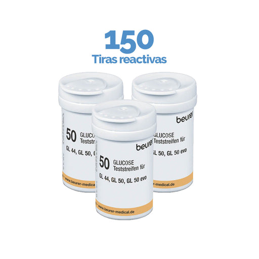 150 Tiras Reactivas TR44 para glucómetro Beurer GL44 / GL50 | Marca Beurer
