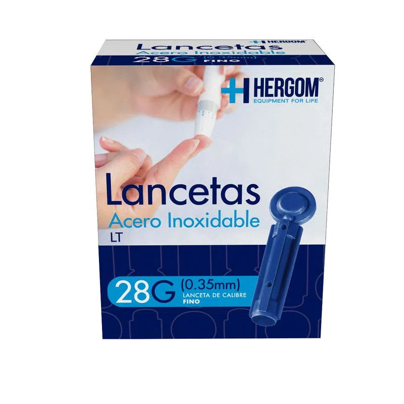 Lancetas para Glucómetro 28G de Acero Inoxidable | Caja con 100 Piezas | Hergom