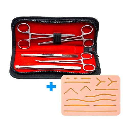 Estuche de sutura con 5 piezas + Pad de Silicón de 3 Capas Hergom Premium | Acero inoxidable Alemán de alta calidad