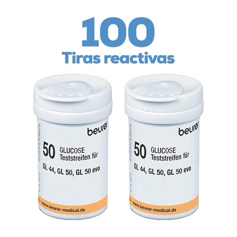 100 Tiras para glucómetro GL44 Digital / TR44 x2 -  Marca beurer