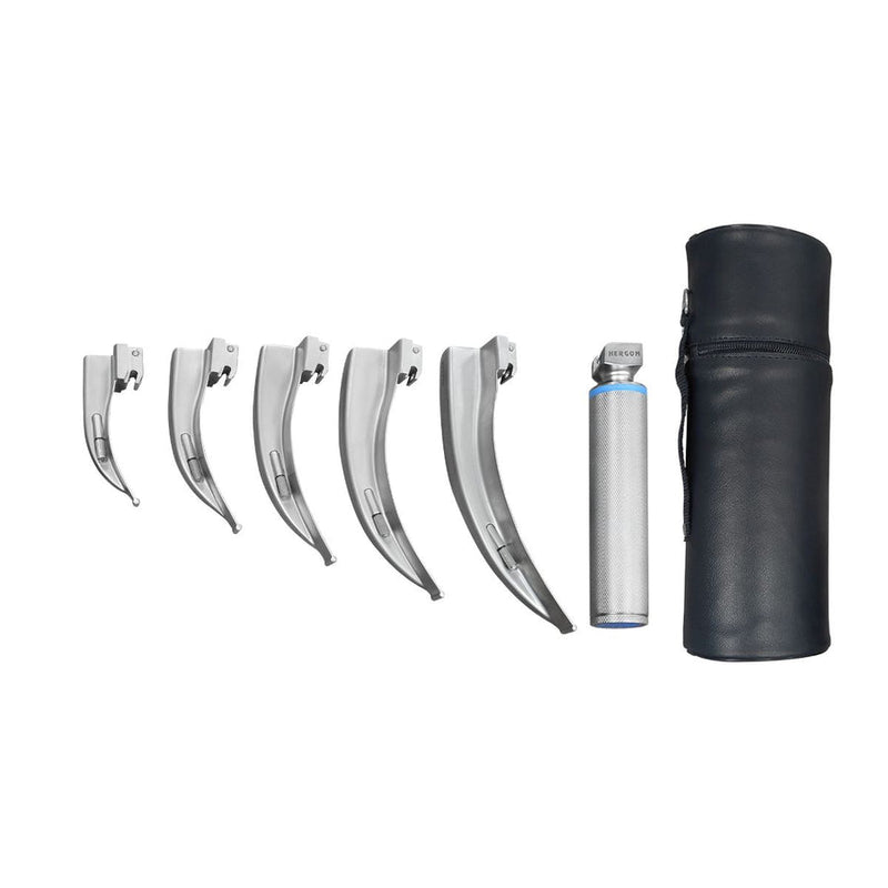 Estuche de Laringoscopio McIntosh con 5 Hojas y Mango Universal de luz estándar Hergom Medical | Acero inoxidable