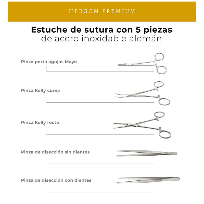 Estuche de Sutura con 5 piezas Hergom Medical | Acero inoxidable
