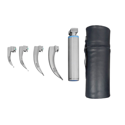 Estuche de Laringoscopio McIntosh de Luz con Cuatro Hojas Curvas de Alta Calidad Hergom Medical | Acero inoxidable
